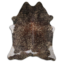 Cowhide Rug Gold Metallic on Brown and White Large