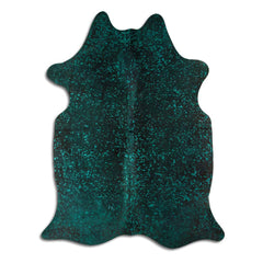 Cowhide Rug Green Metallic on Black Medium