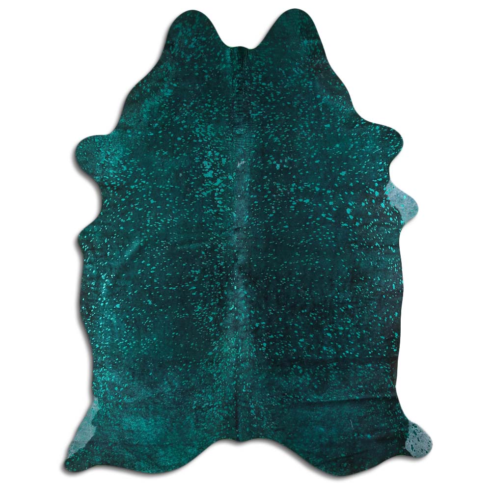 Cowhide Rug Green Metallic on Black Medium