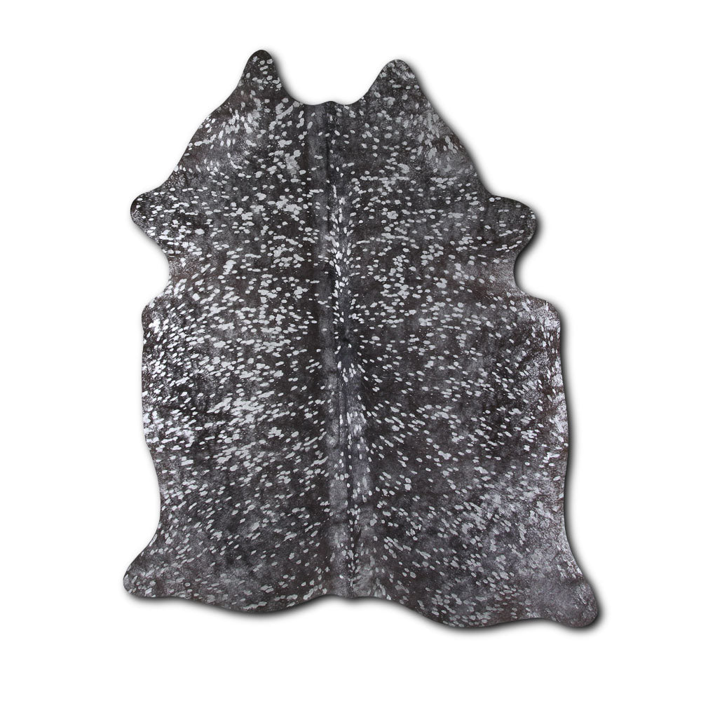 Cowhide Rug Silver Metallic on Black Medium