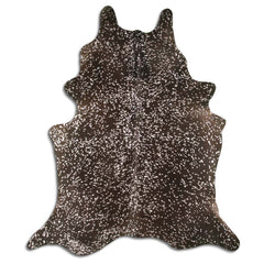 Cowhide Rug Silver Metallic on Black Medium