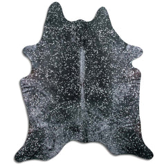Cowhide Rug Silver Metallic on Black Medium