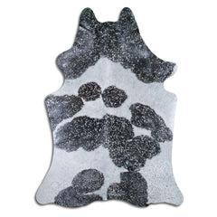 Cowhide Rug Silver Metallic on Black and White Medium