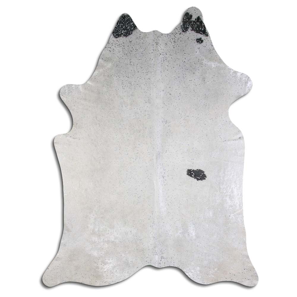 Cowhide Rug Silver Metallic on Black and White Large