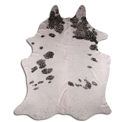 Cowhide Rug Silver Metallic on Black and White Large