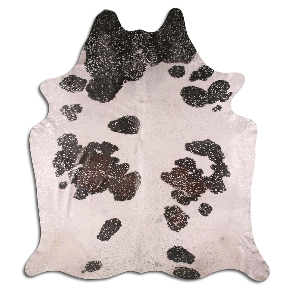 Cowhide Rug Silver Metallic on Black and White Large