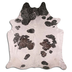 Cowhide Rug Silver Metallic on Black and White Large