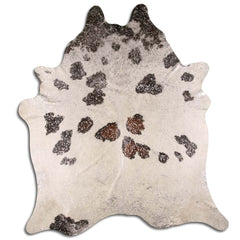 Cowhide Rug Silver Metallic on Black and White Large