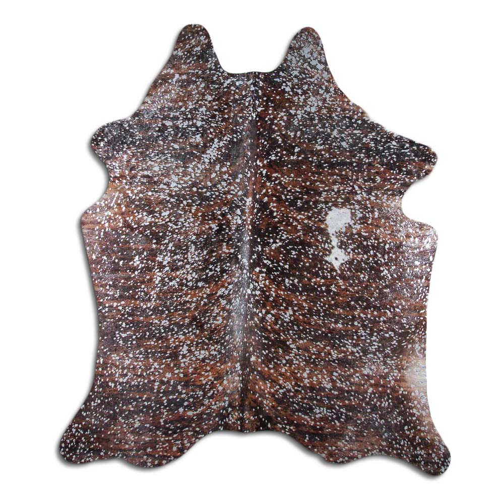 Cowhide Rug Silver Metallic on Brindle Large