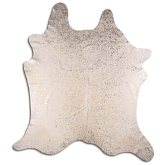 Cowhide Rug Silver Metallic on White Large