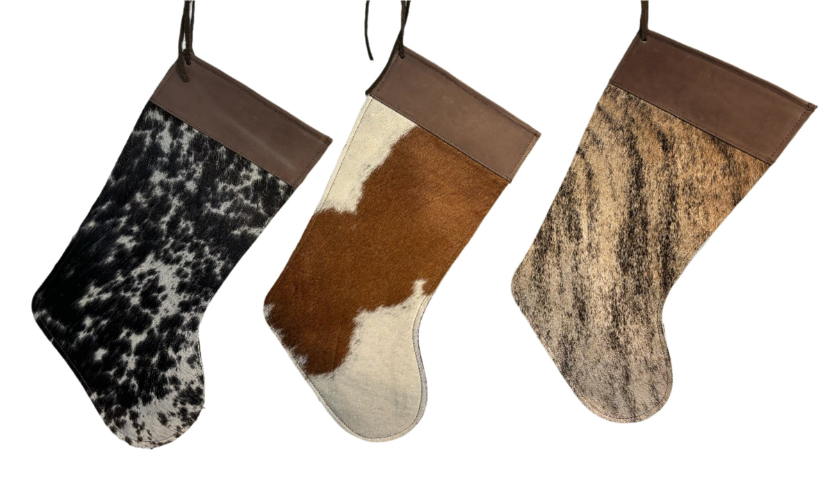 Natural Cowhide Stocking with Brown Leather top