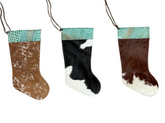 Natural Cowhide Stocking with Croc Turquoise Top