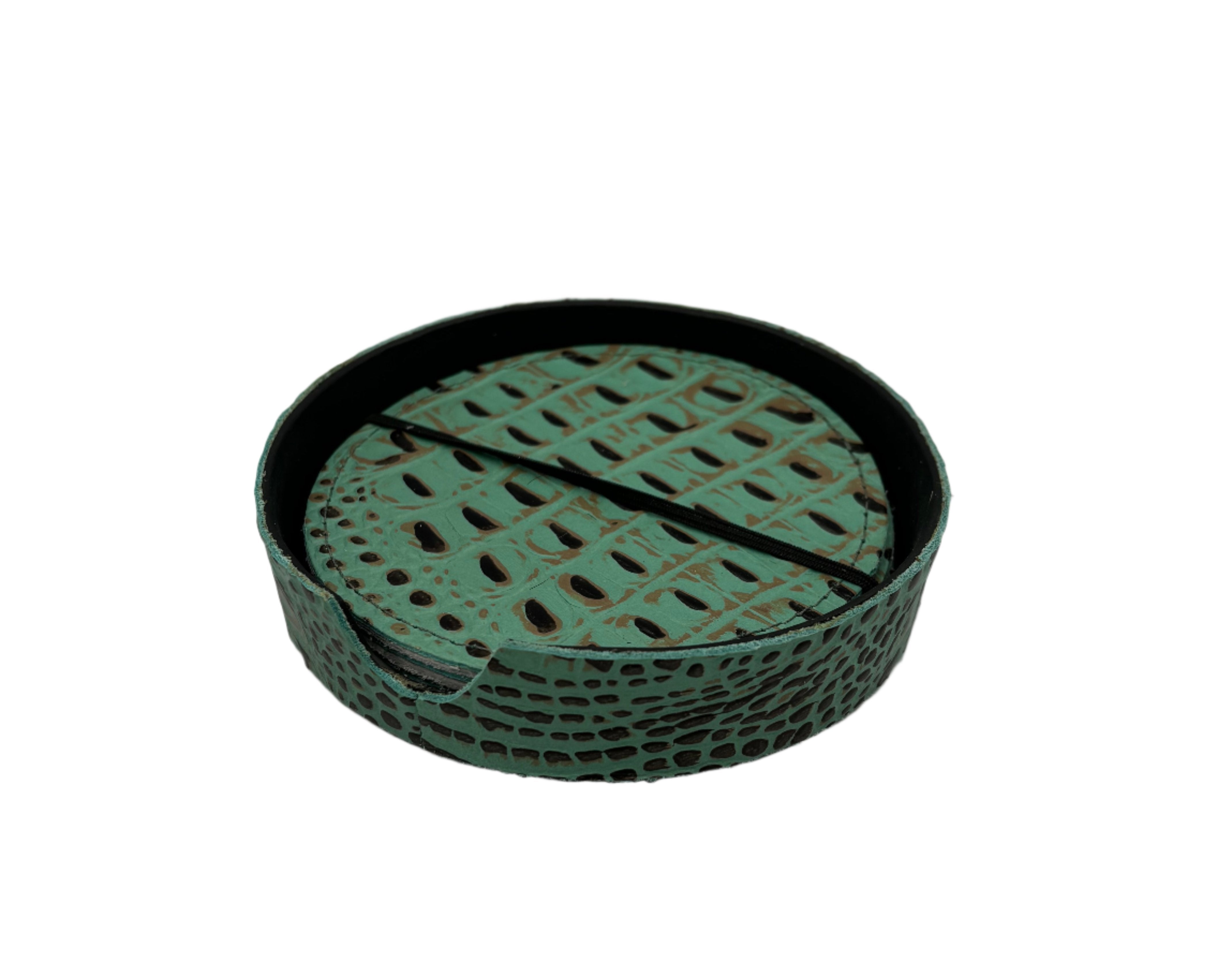 Turquoise Croc Embossed Leather Coaster