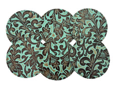 Turquoise Floral Embossed Leather Coaster